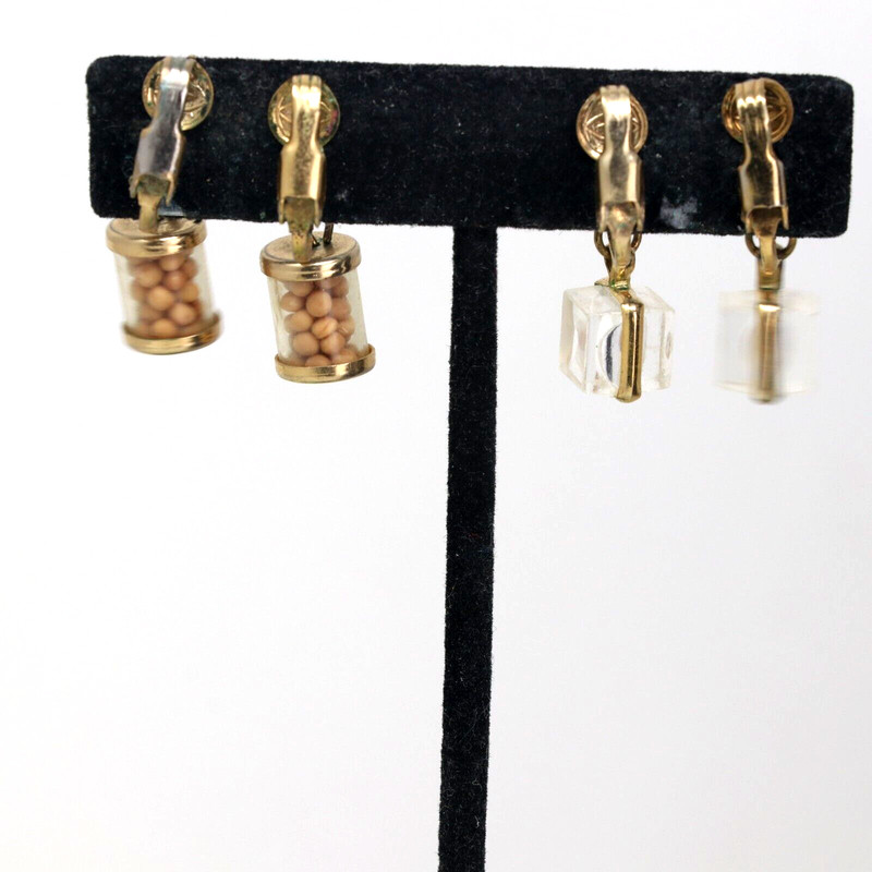 Vintage Lot of 12 Huggie & Drop Crystal Acrylic Enameled Shell Clip-On Earrings gallery