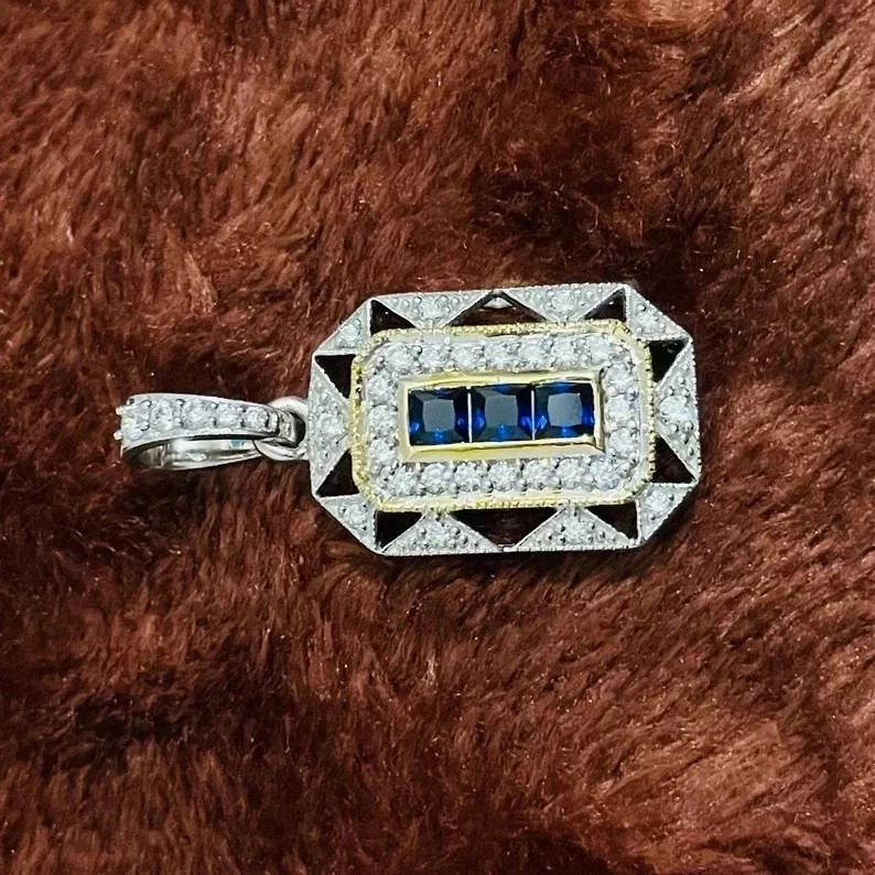 Art Deco Style Lab-Created Sapphire & Diamond Wedding 14k White Gold Finish Ring gallery
