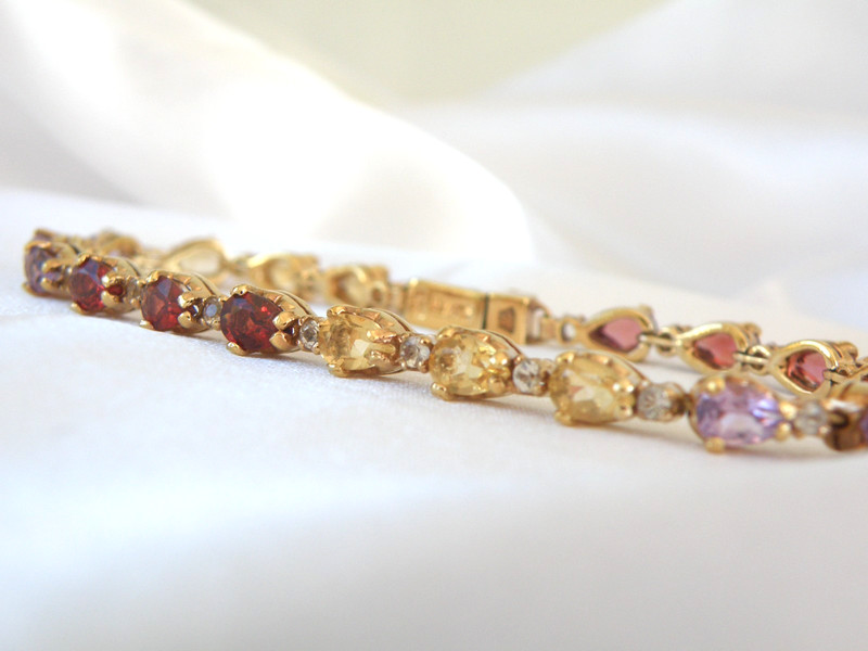 Vintage Sterling Silver 925 Gold over Amethyst Citrine Tennis Ombre Bracelet