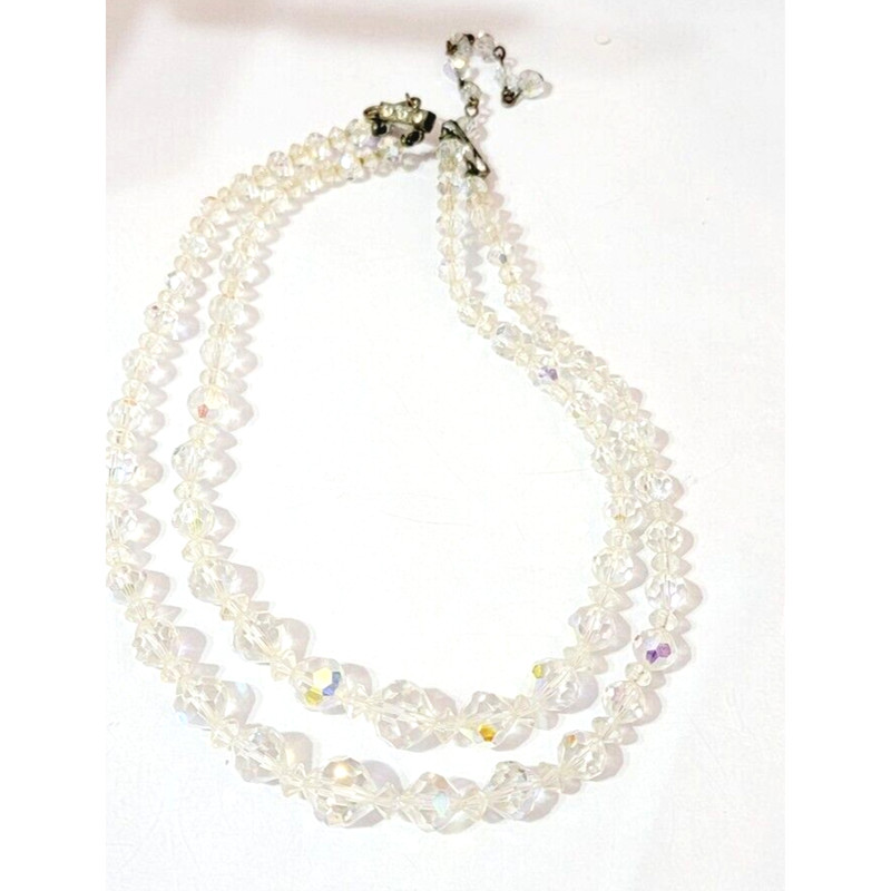 Vintage Glass Necklace, 2 Strands Faceted Graduated Beads Mid-century wh02-10 gallery