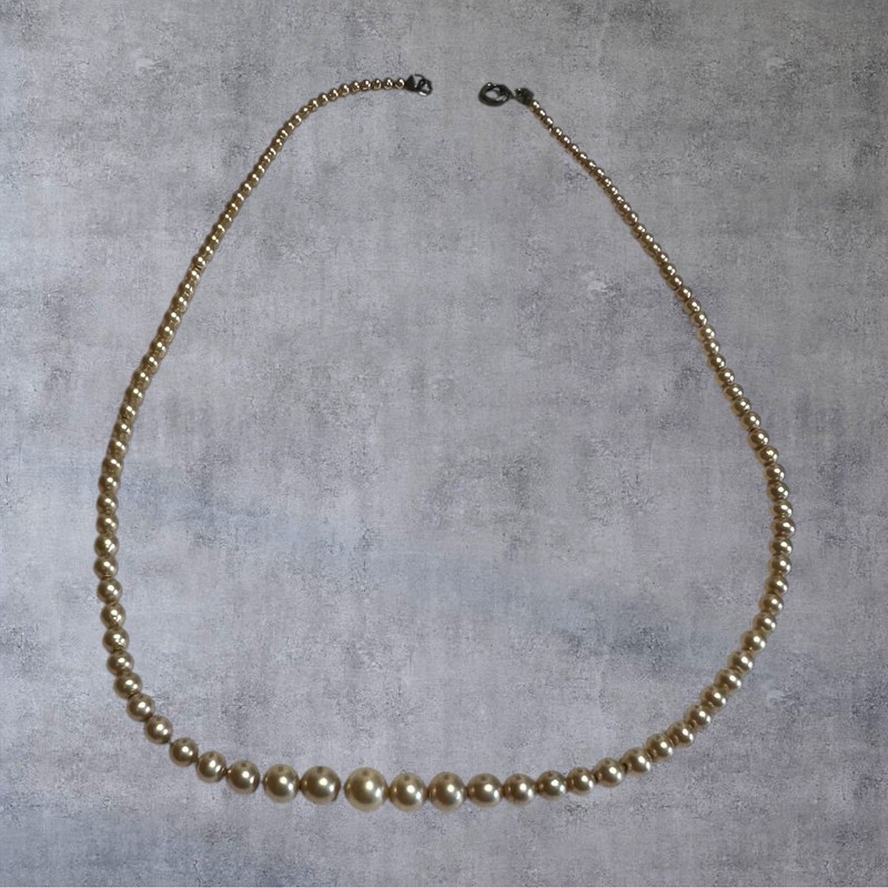 Vintage Faux Pearl Necklace Womens Champagne Fair Graduated Strand 14.5in gallery