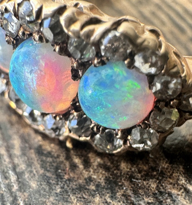 Antique 14K Navette Opal & Diamond Engagement Ring Size 6-5 - 7 Read! gallery