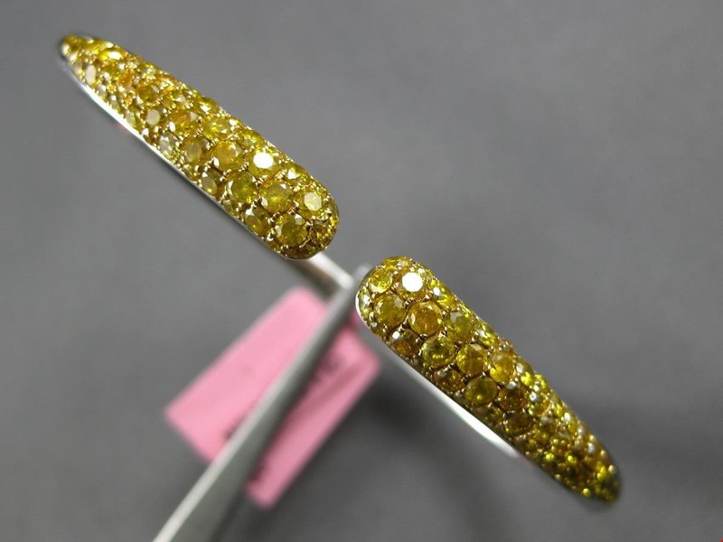3.05CT INTENSE FANCY YELLOW DIAMOND 18KT WHITE GOLD 3D CUFF FUN BANGLE BRACELET gallery