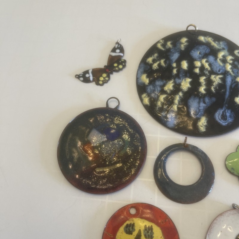 Vintage Lot Of 12 Enameled Copper Pendants gallery