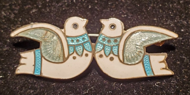 Vintage Margot De Taxco Sterling Silver Twin Dove Enamel Pin Brooch