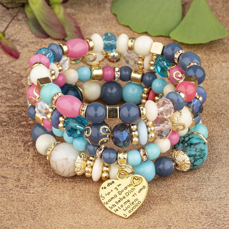 Multicolor 4-Piece Bohemian Beaded Bracelet Set One Size