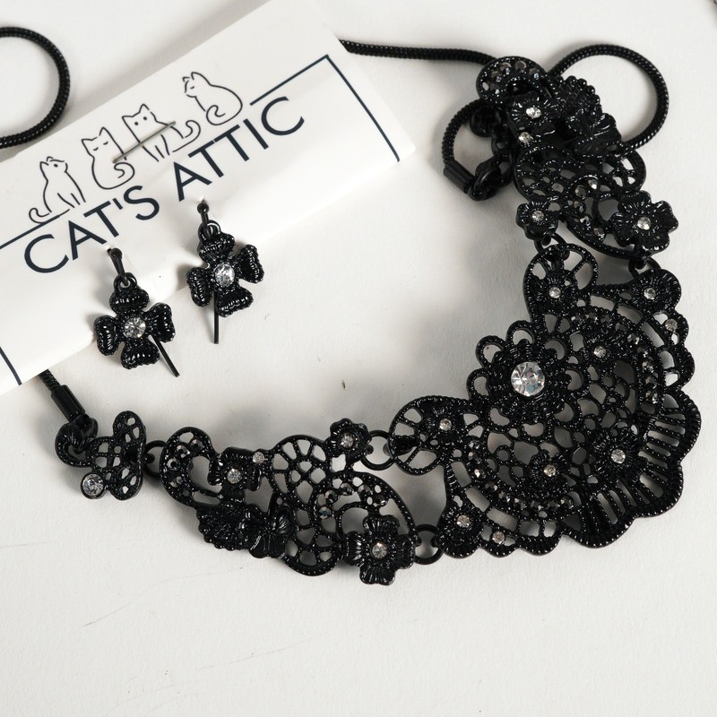 Dark Gothic Romance Black & Purple Filigree, Chandelier, & Faceted Crystal Mix gallery