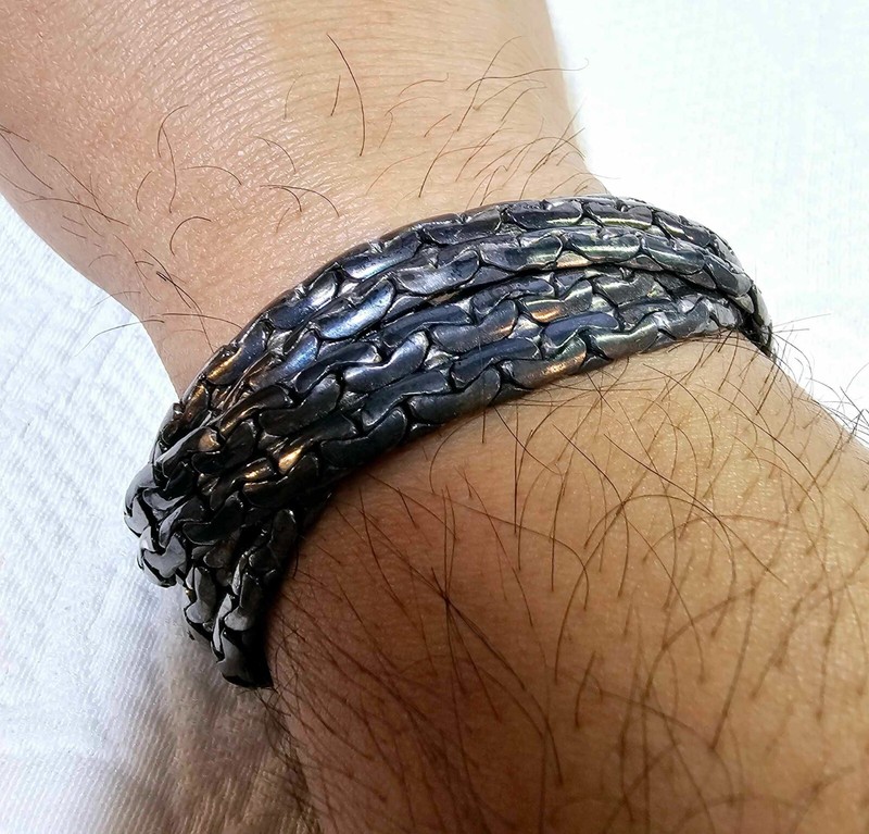 Vtg 3 Strand Silvertone Bracelet Metal Steam Punk 7in”-Heavy 67g- S4