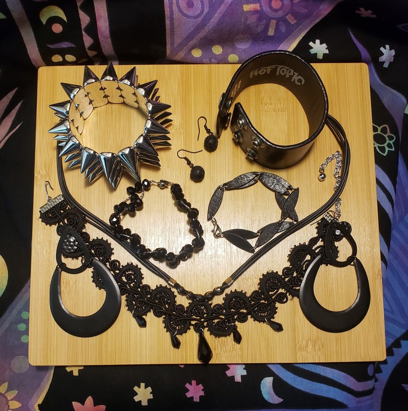 Goth Biker Punk Black & Silver Tone Necklaces, Bracelets, Earrings
