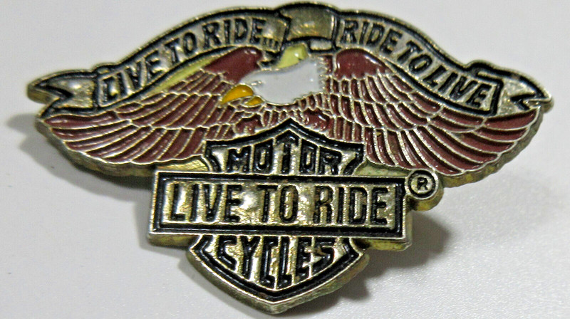 Vtg MOTORCYCLE BIKER BIKE RIDE To LIVE EAGLE gold tone Pin tac unisex men Lapel