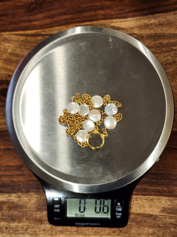 Vintage 1/20 14K Gold Filled Coin Pearl Station Necklace Charm Enhancer Ring 26" gallery