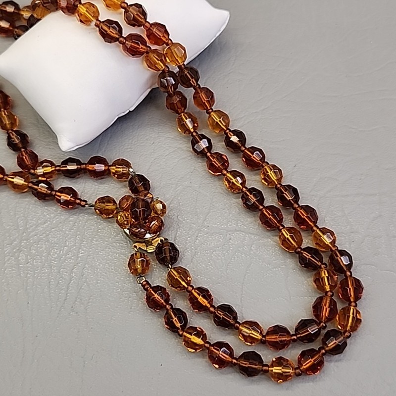 Vintage Glass Beaded Necklace Double Layered 8mm Brown Fall Autumn Germany 20″
