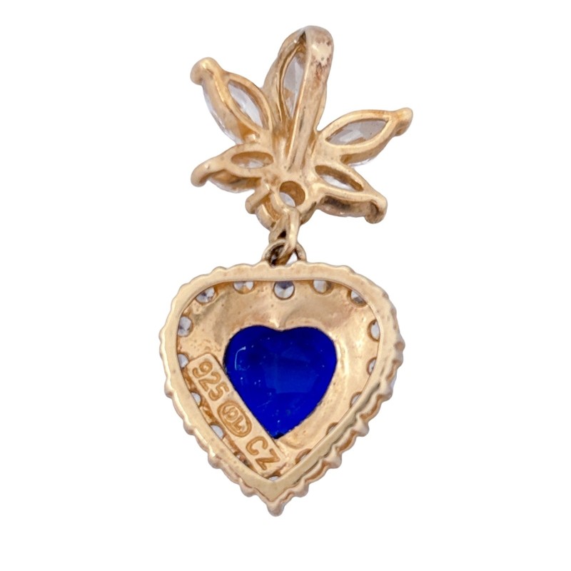 Vintage Gold-Plated Sterling Silver 925 White Blue Heart Cubic Zirconia Pendant gallery