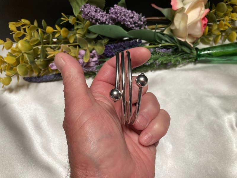 Classy Triple Coil Spiral Expandable Sterling Silver Double Ball Bangle Bracelet gallery