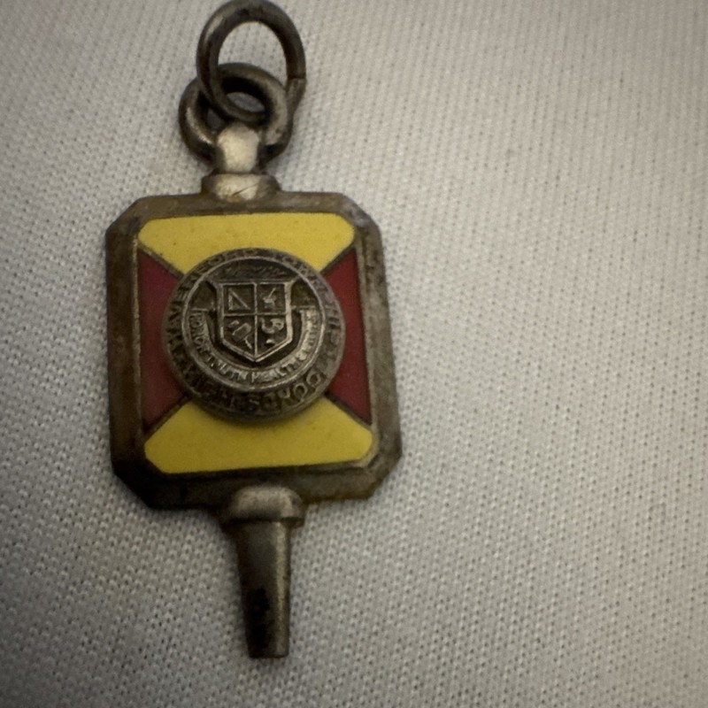 Sterling Silver 925 Enamel Engraved Signed Rectangle Fob Charm Yellow Red