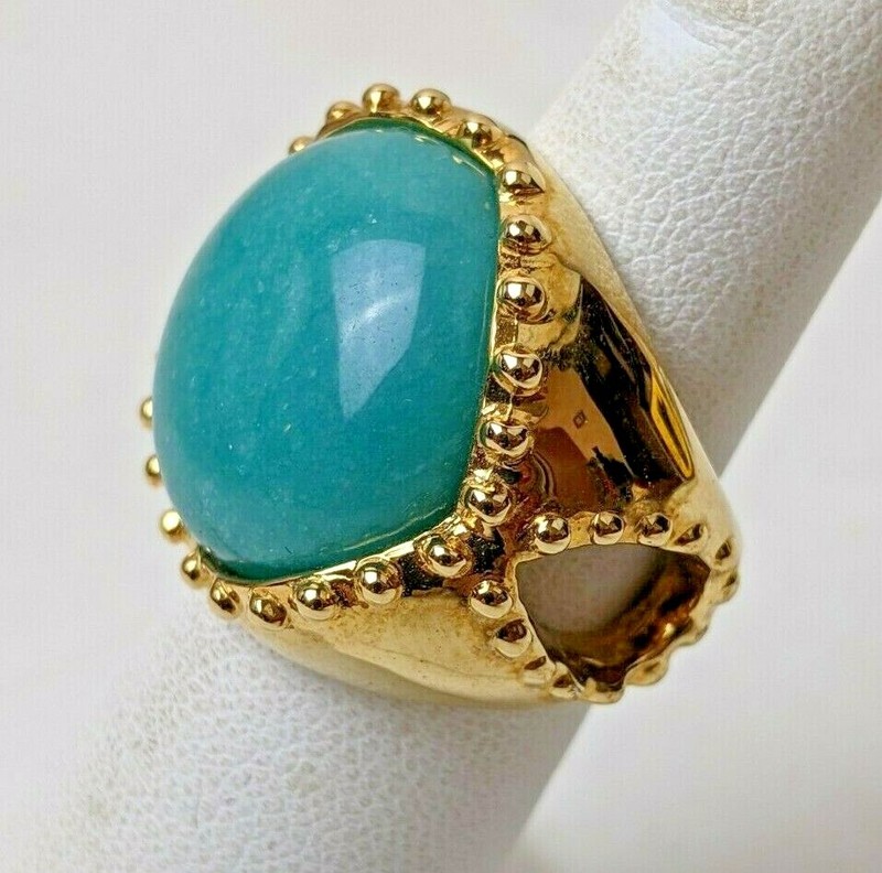 18K Gold Over 925 Sterling Silver Azurite Statement Ring Size 5 Itaor Italy