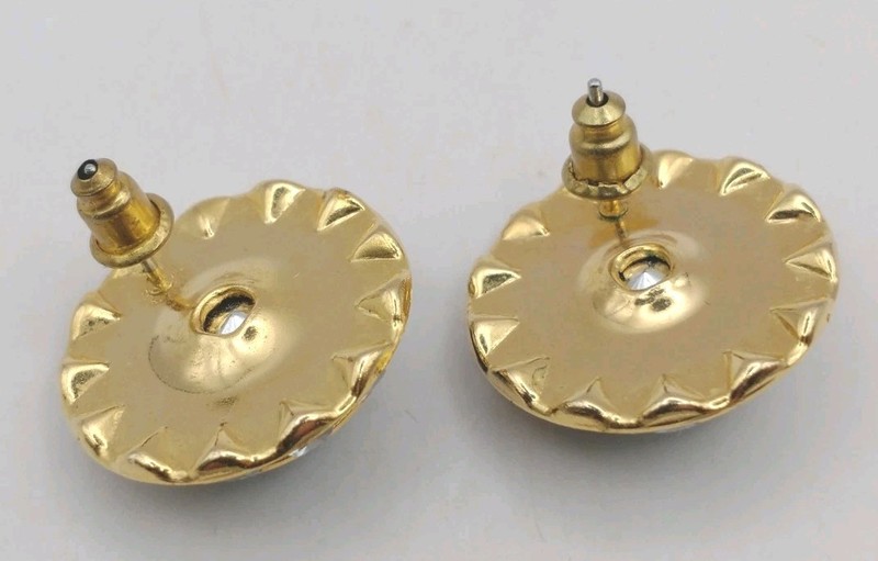 Vtg Green Faceted Round Rivoli Rhinestone Clear Rhinestone Pierced Stud Earrings gallery