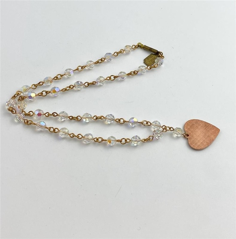 Pididdly Links Enamel Rose Heart Pendant Crystal Bead Chain Necklace 16" Long gallery
