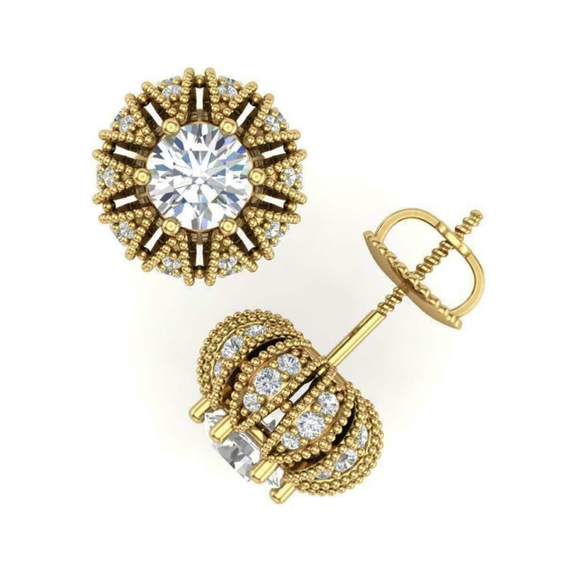 2.5Ct Art Deco Round Lab Created Diamond Wedding 14K Yellow Gold Filled Earrings gallery