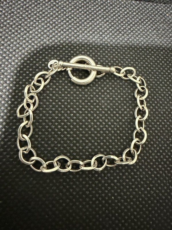 VINTAGE STERLING SILVER CABLE LINK CHAIN TOGGLE CLASP BRACELET 7.5”