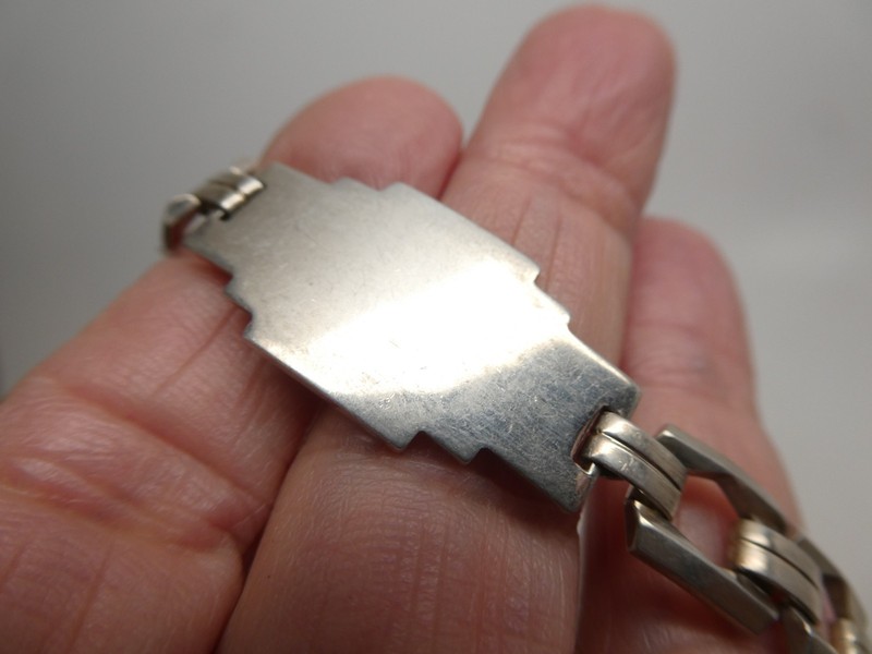 Art Deco Vintage Sterling Silver 925 Linked BLANK ID Bracelet Size 7.25" gallery