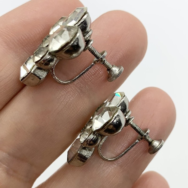 VTG EARRINGS ART DECO PAVE RHINESTONE FACETED CLEAR GLASS HUGGIE SCREW BACK gallery