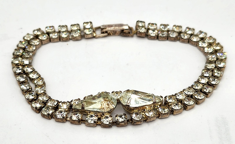 Vintage Stunning Rhinestone Double Strand Bracelet With Fold-Over Snap Clasp