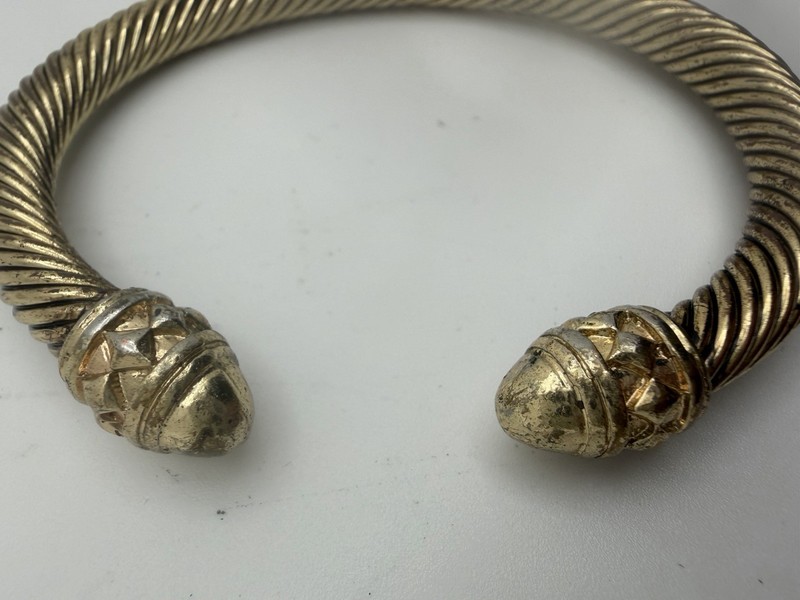 Silver & Gold Cable Cuff Bangle Bracelet untested Unknown Designer gallery