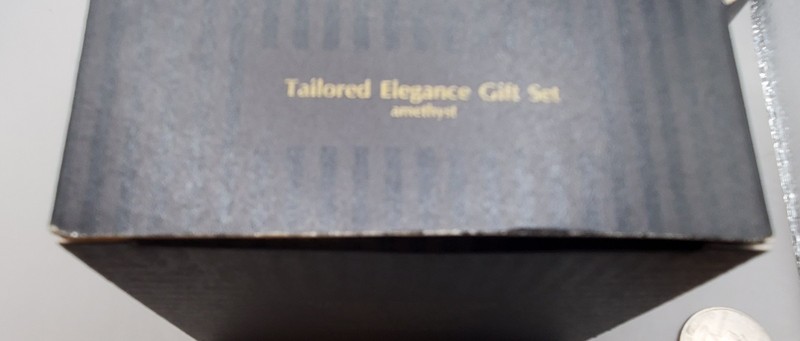 1995 Avon Tailored Elegance Amethyst Gift Set Glass Stones Faux Pearls W/ Box gallery