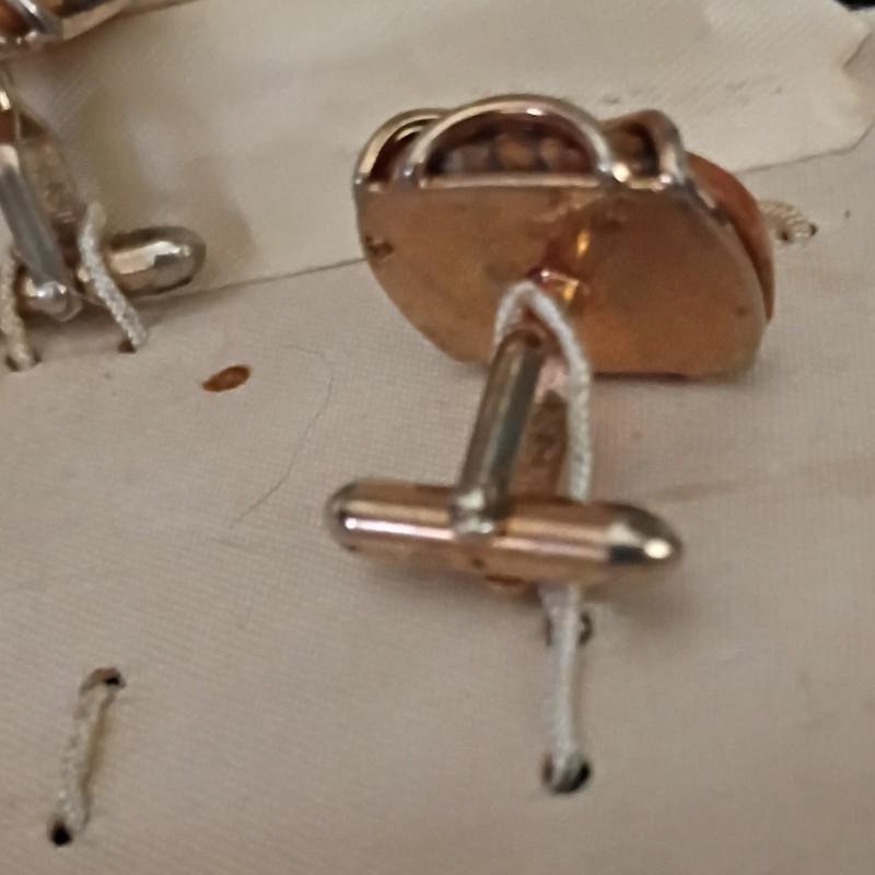 Speidel Vintage Brown Marbled Stone Bullet Back Cufflinks Silver Tone gallery