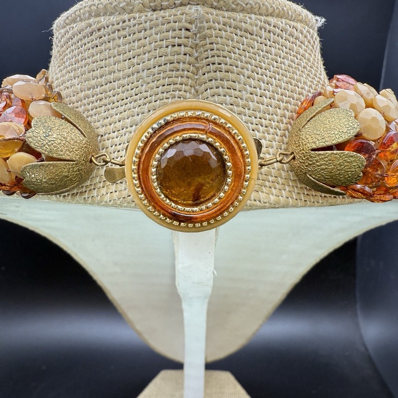 Vintage 18 Strand Amber Brown Toned Disc Beaded Choker Necklace Gold Tone Clasp gallery
