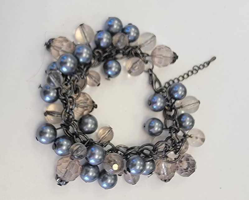 Park Lane-Style Gunmetal Gray And Clear Acrylic Bead Bracelet
