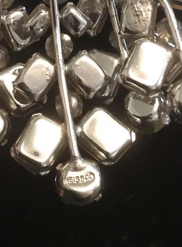 Weiss Pin Clear Stones Layered 2 1/4 Wide Signed gallery