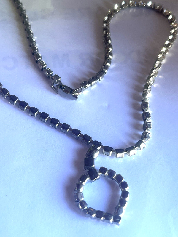 Jewelry Necklace Collar Heart Choker Rhinestone Silver Tone 16” Length VINTAGE gallery