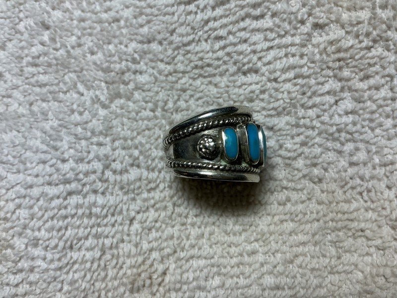 Vintage Sterling Silver 5 Stone Turquoise Thick Band Ring 5.78 Grams Size 6 gallery
