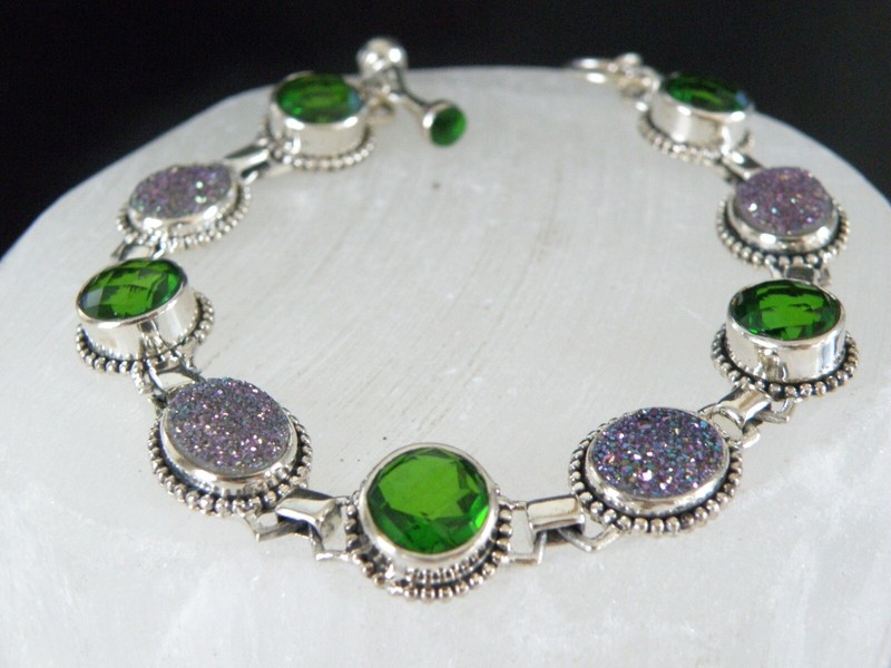 Vintage Sterling Silver 925 Crystal Quartz Station Gemstone Bracelet 7” - 8” gallery