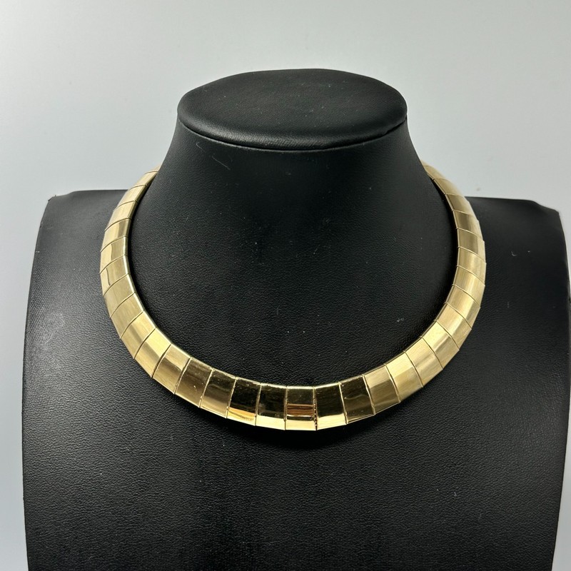 Vintage Gold Tone Collar Necklace Segmented Choker Statement Omega Style