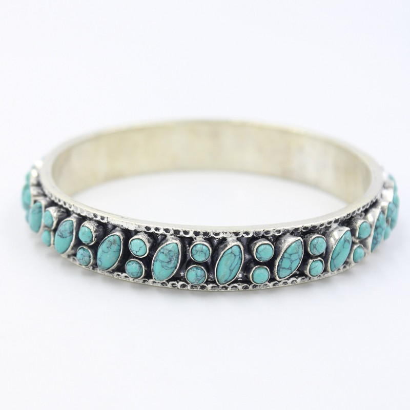 Vintage Natural Turquoise Slip On Bangle Bracelet in Sterling Silver 7.25 Inch gallery