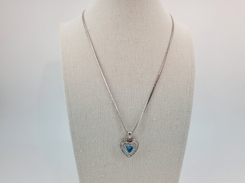 Vintage Signed Sterling Silver Necklace Heart Gemstone Pendant *Missing stone* gallery