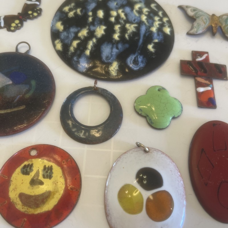 Vintage Lot Of 12 Enameled Copper Pendants gallery