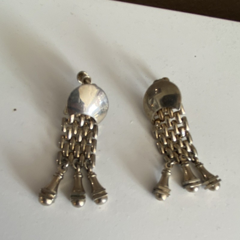 Vintage Silver Tone Asymmetrical Dangle Drop Clip-On Earrings