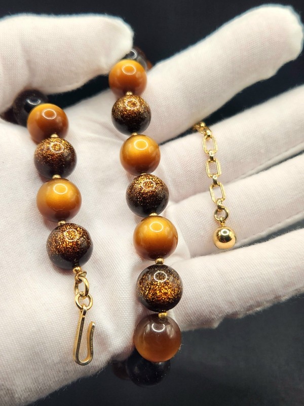 Vintage Trifari necklace Moonglow & Brown Confetti Lucite 1970-80's Collectible gallery