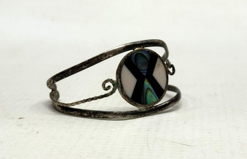 Vintage Taxco Mexican Sterling Silver Bracelet Abalone