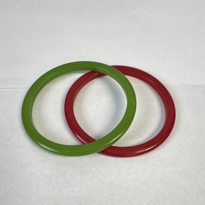 Vintage Bakelite Multi Translucent Red and Lime Green Set of 2 Bangle Bracelets gallery