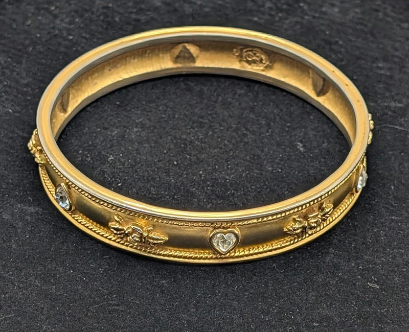 Vintage Elizabeth Taylor for Avon Gold Tone Bangle Bracelet Love Blooms