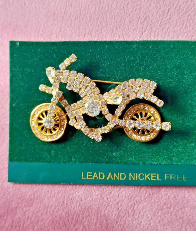 Motorcycle Rhinestone Brooch Mechanical Wheels Biker Bling Vintage Butler Wilson gallery