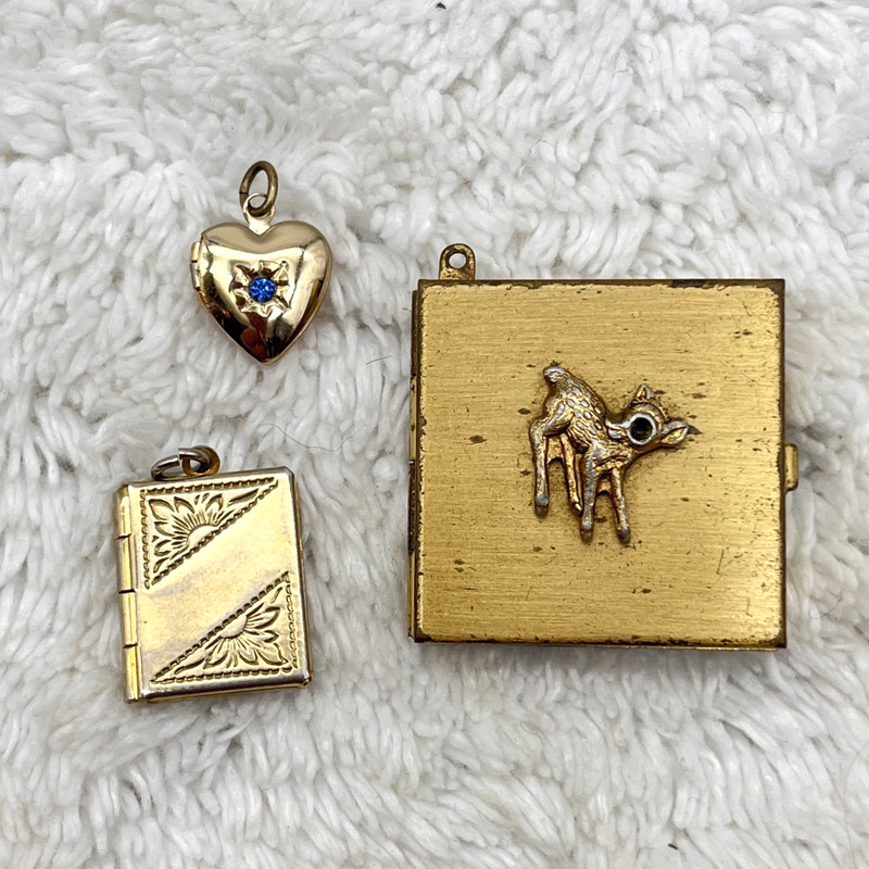 Vintage Locket Pendant Lot of 3 Gold Tone Mixed Styles