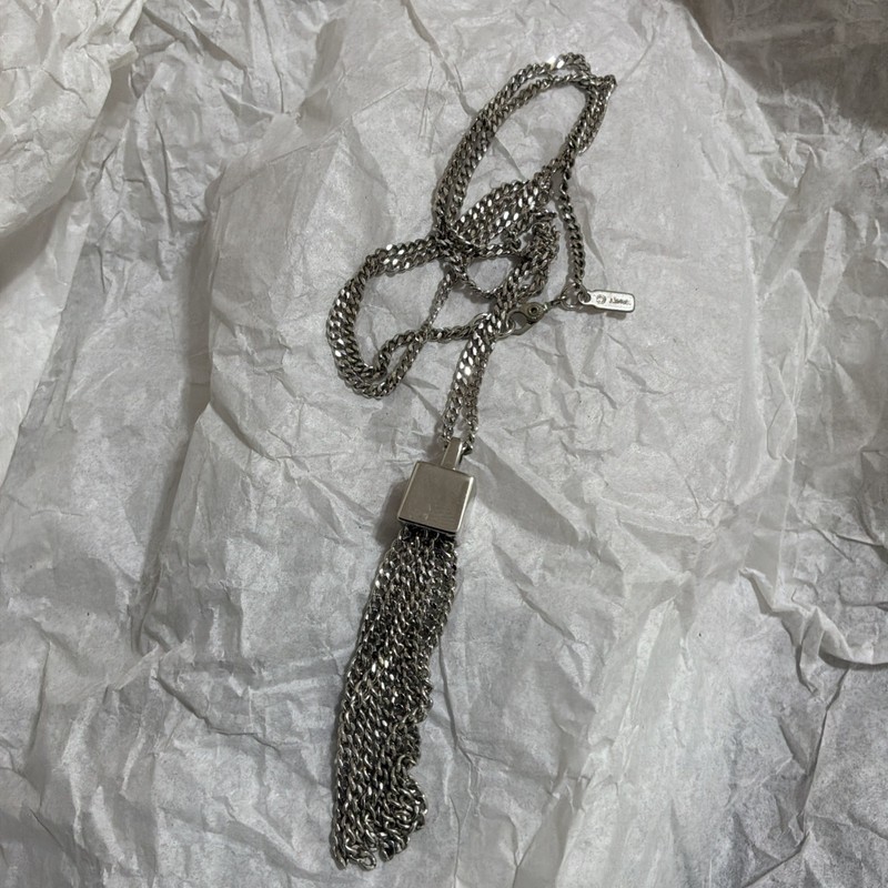 VTG Monet Necklace 24” With Tassel Pendant Silver Tone
