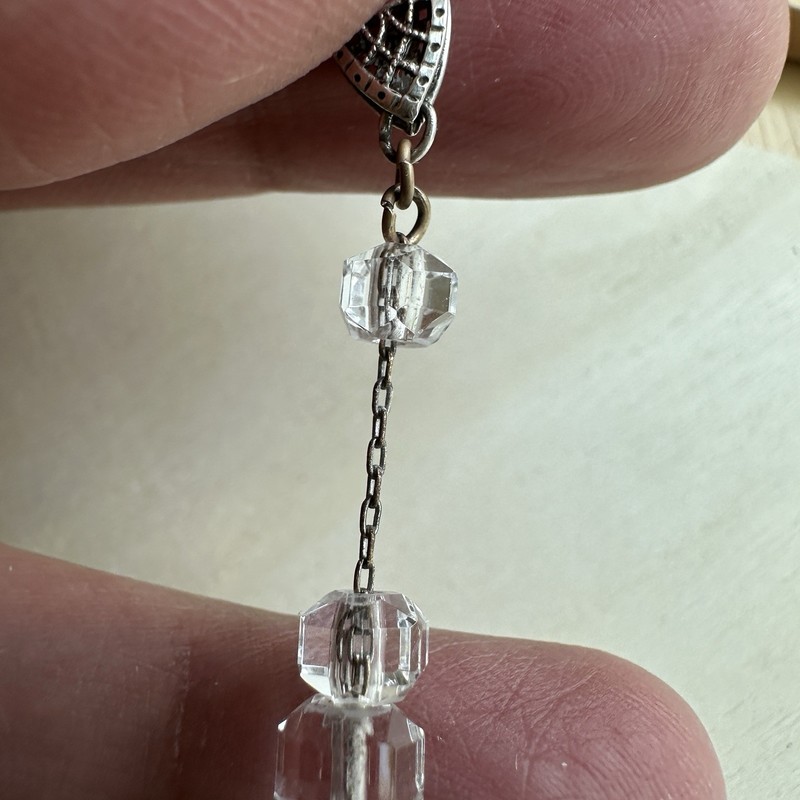 Vintage Deco Graduated Bead Necklace 17 Inch Faceted Clear Crystal 925 Sterling gallery