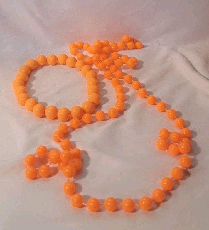 Vintage Necklace and Bracelet Set Womens Beaded Bib Chunky Orange Jewelry